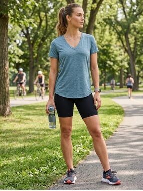 💙 REITMANS HYBA Essentials Heather Blue Green V-Neck Women's Tee